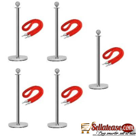Rope Type Stanchion Crowd Queue Control Barrier Post (5 Poles + 5 Ropes